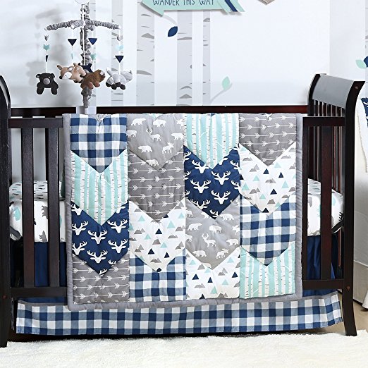 Woodland Trail 4 Piece Forest Animal Theme Patchwork Baby Boy Crib Bedding Set