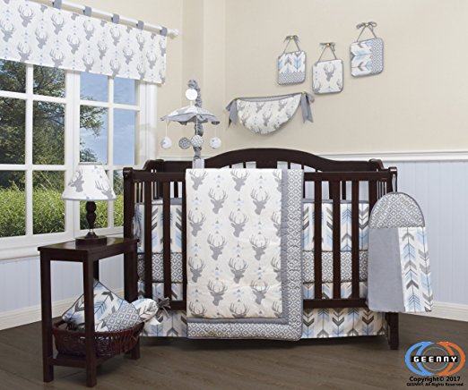 GEENNY 13 Piece Boutique Baby Nursery Crib Bedding Set, Woodland Deer Arrow, Multi-Colors, Crib