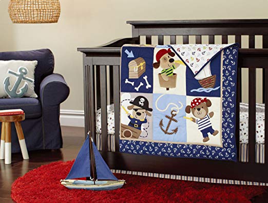 New 7pcs Baby Boy Caribbean Pirates Crib Bedding Set