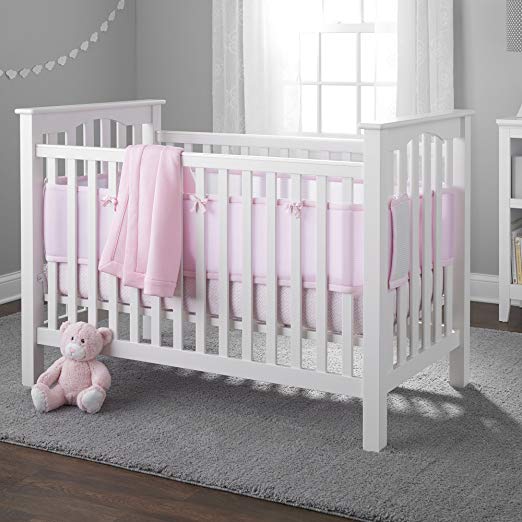 BreathableBaby | Deluxe Crib Bedding Set | Helps Prevent Arms and Legs from Getting Stuck Between Crib Slats | Independently Tested for Safety | 4 Piece | Pink