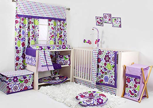 Botanical Purple 10 pc Crib Set Bumper free