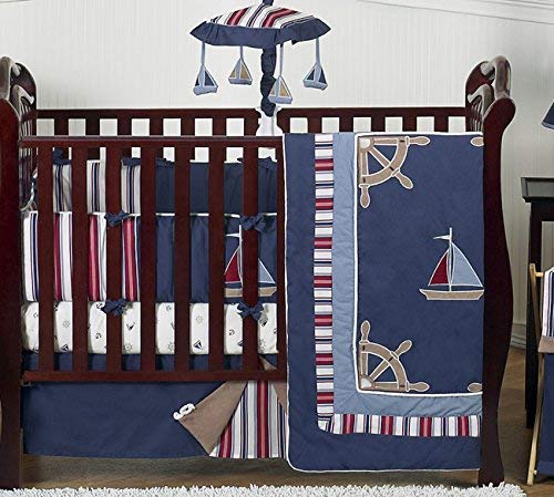 Sweet Jojo Designs 9-Piece Nautical Nights Blue and White Sailboat Baby Boy Bedding Crib Set