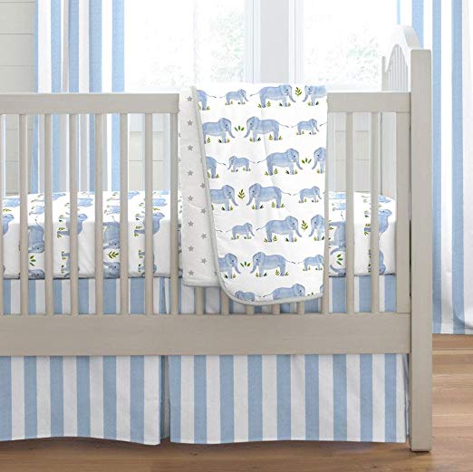 Carousel Designs Blue Painted Elephants 3-Piece Crib Bedding Set